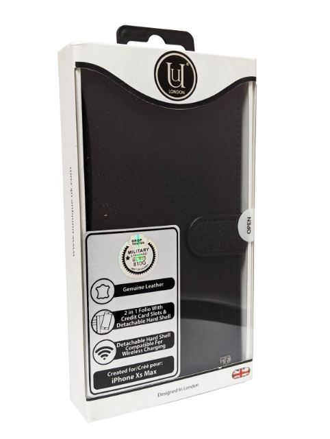 Uunique London Genuine Leather Wallet Folio Case (Black) for iPhone XS Max