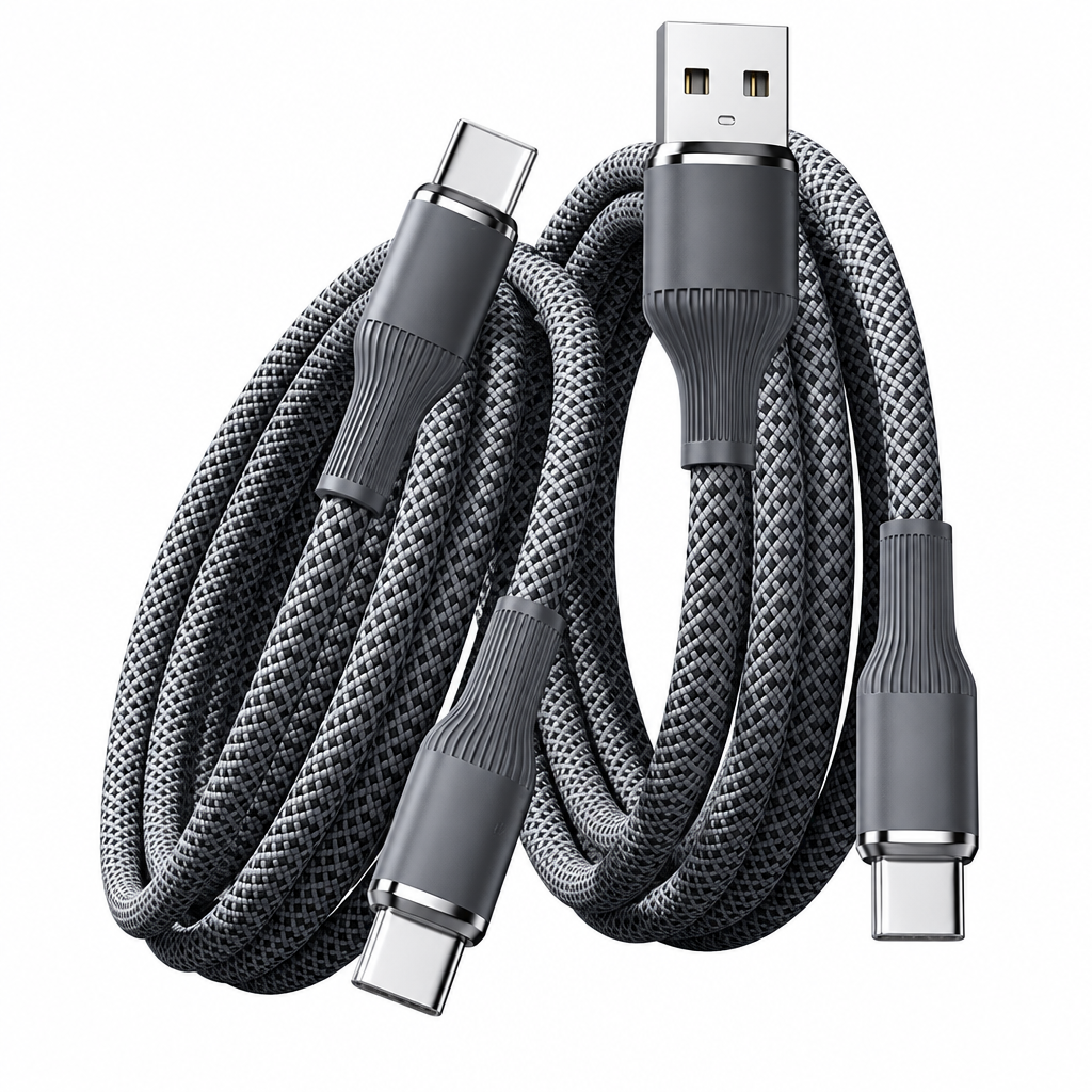 100W Fast Charging Type-C Braided Cable, PD Super Fast Charger Cord (1m / 1.5m / 2m) for Type-C Smartphones - Black
