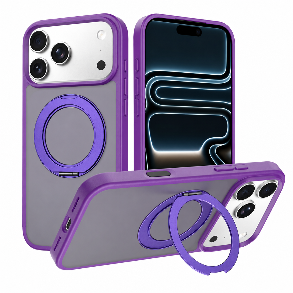 Magnetic Matte Phone Case with 360-Degree Stand and Camera Button for iPhone 17 Pro Max 16 Pro Shockproof TPU Cover