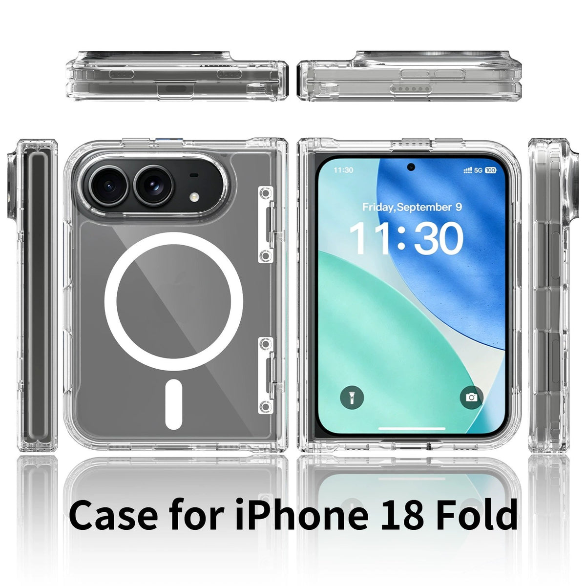Transparent Phone Case for iPhone 18 Fold / Duo, with Side Cover Magnetic Connec