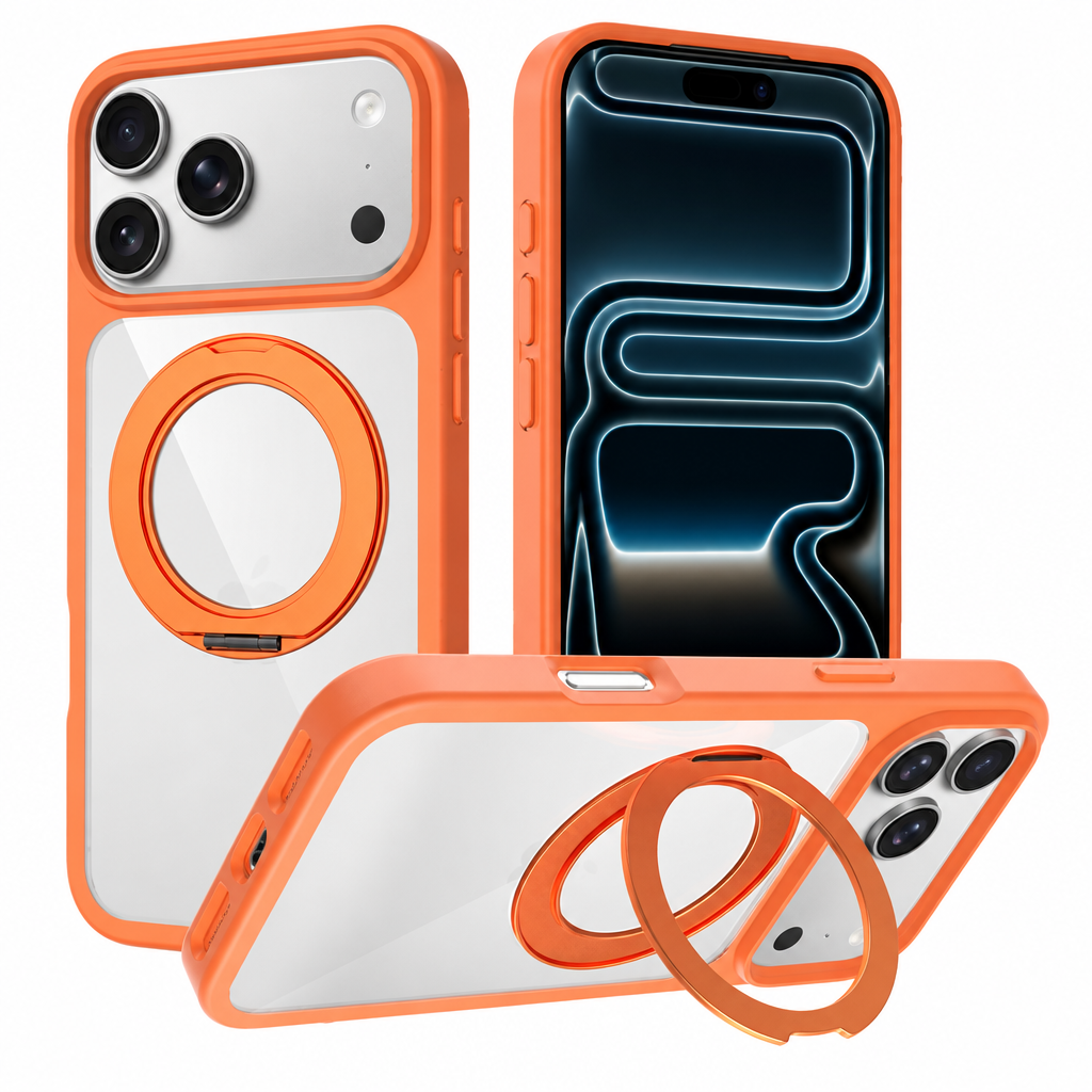 Sanfeng Magnetic Phone Case with 360-Degree Rotating Stand, Shockproof Anti-Fall Protective Cover for iPhone 16 Pro Max & iPhone 17 Series
