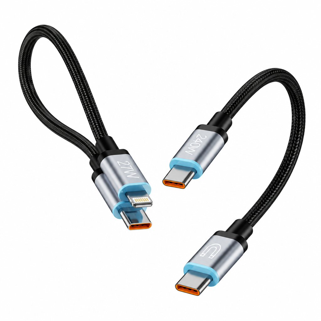 240W USB-C to USB-C Fast Charging Cable, 15cm Braided Short Portable Cord with Magnetic Storage, PD Compatible
