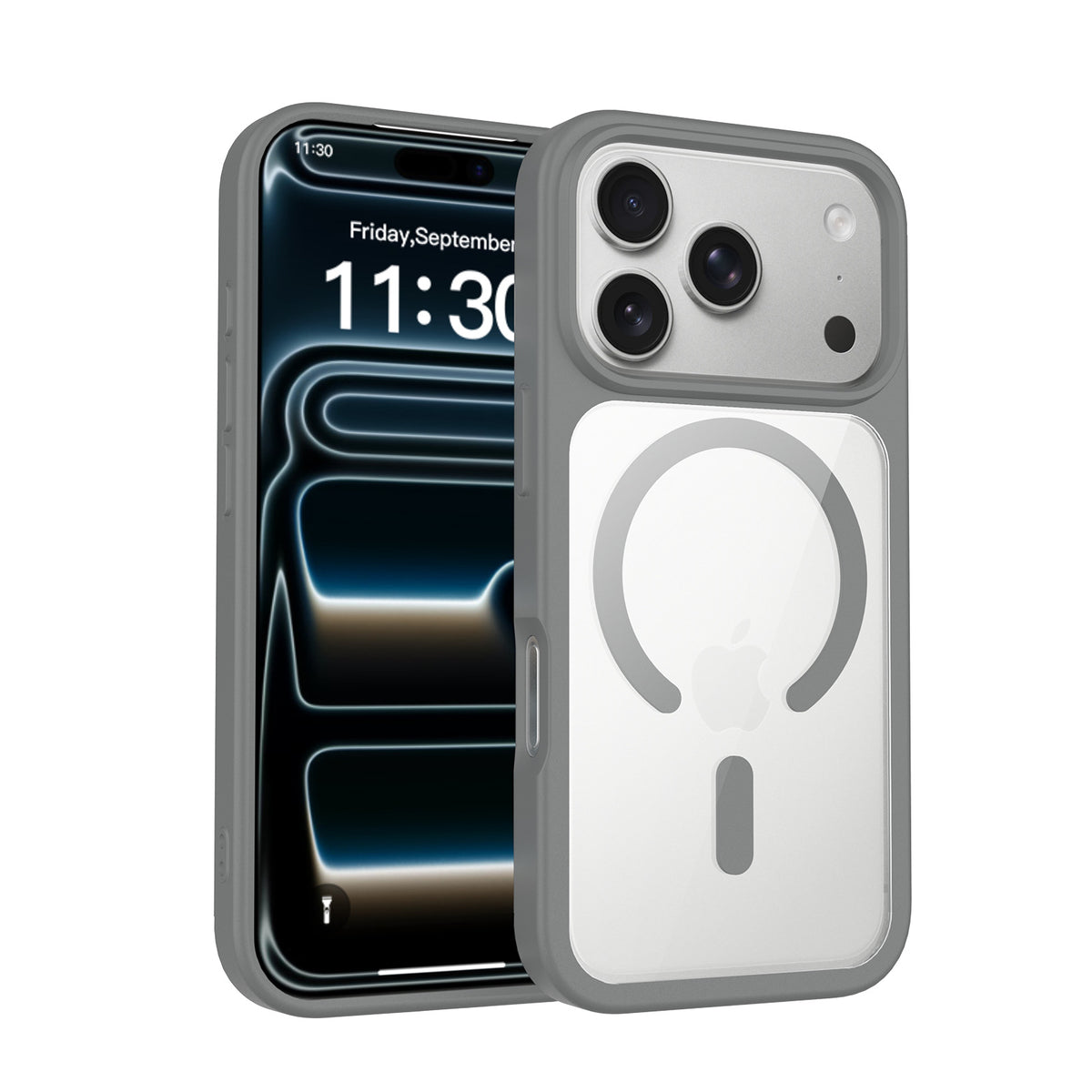 Magnetic Frosted Translucent Phone Case Compatible with iPhone, Shockproof TPU Anti-Fingerprint Protective Cover (Black + Transparent)
