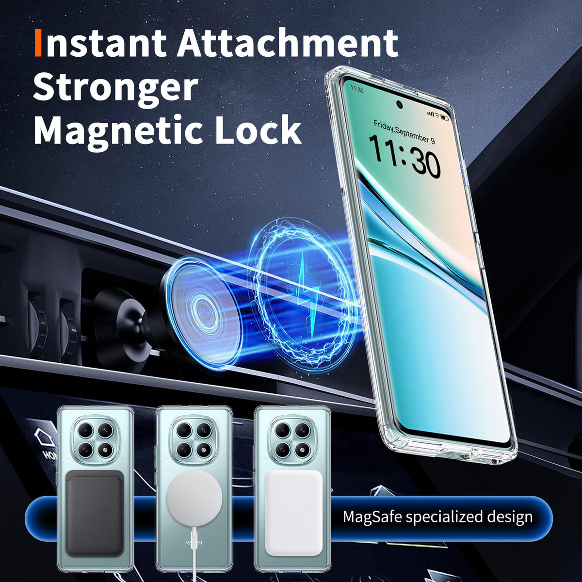 Clear Magnetic Protective Case for Xiaomi 14T / 15 Pro & Redmi Note 14 Series, Shockproof TPU+PC Anti-Fall Phone Cover