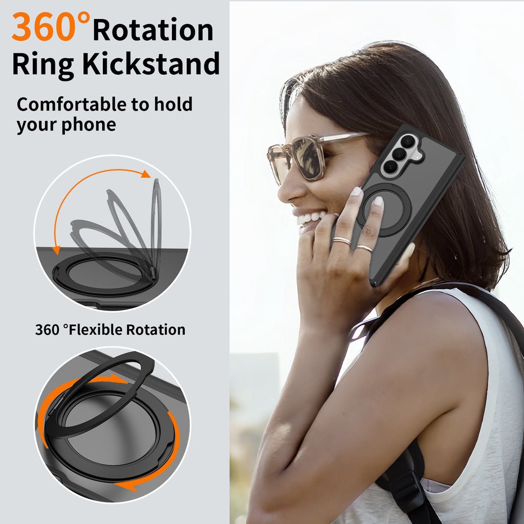 Sanfeng Magnetic Case Compatible with Samsung Galaxy Fold, 360-Degree Rotating Ring Stand Anti-Drop Matte Silicone Protective Cover