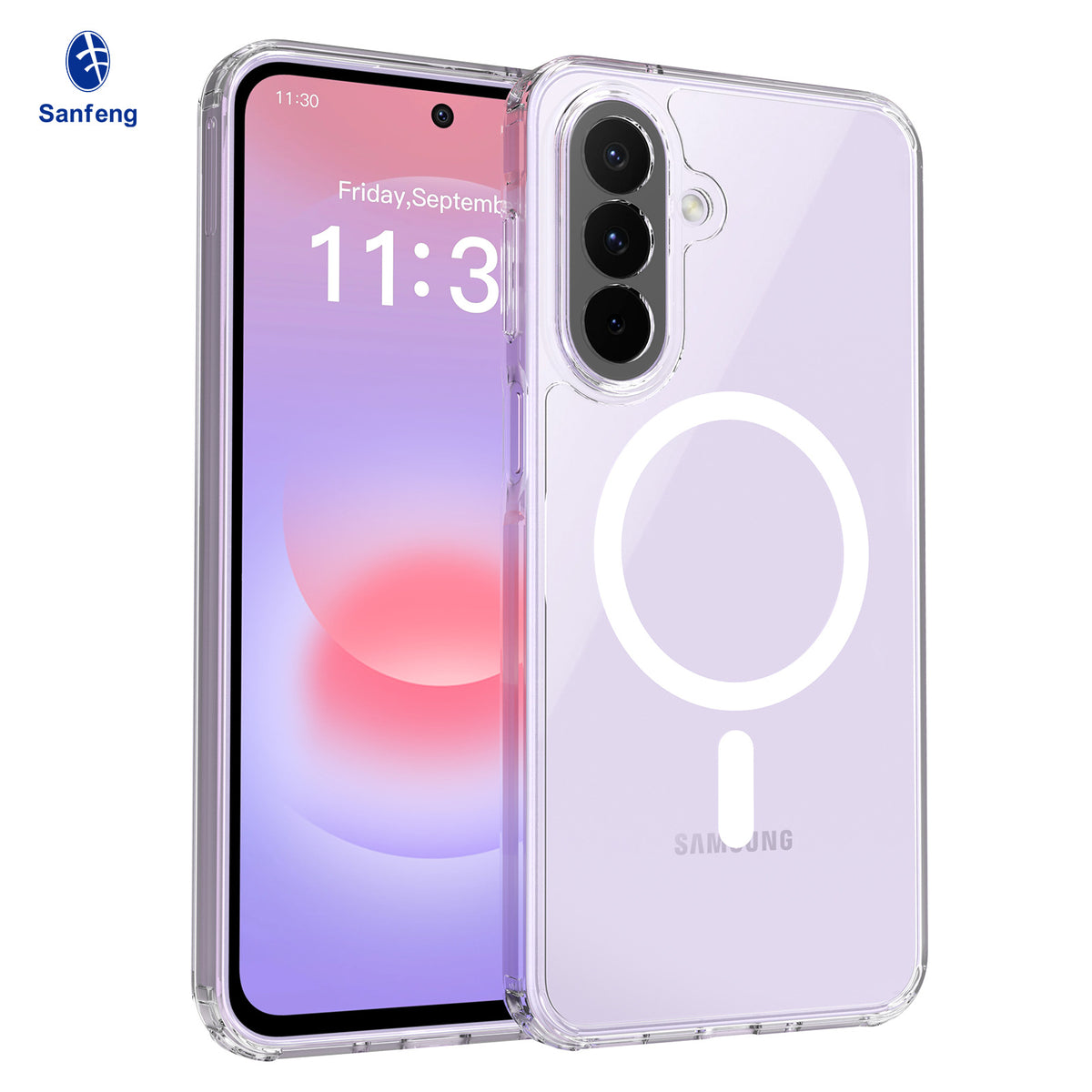 Clear Magnetic Case Compatible with Samsung Galaxy A Series, Shockproof TPU Protective Cover with Straight Edges and Lanyard Hole