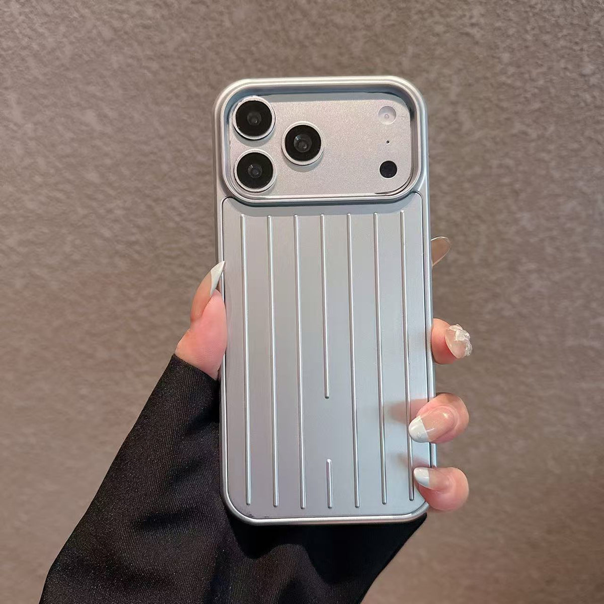 Metallic Stripe Suitcase Hard PC Case for iPhone 16 15 14 13 12 Pro Max Shockproof Anti-Drop Full Cover