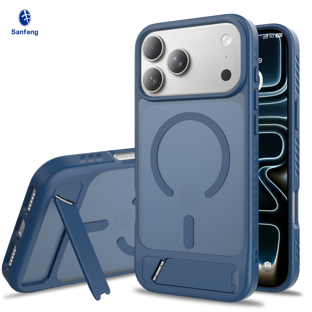 Sanfeng Magnetic Silicone Protective Case with Built-In Invisible Stand, Frosted Anti-Fingerprint Anti-Drop Phone Cover