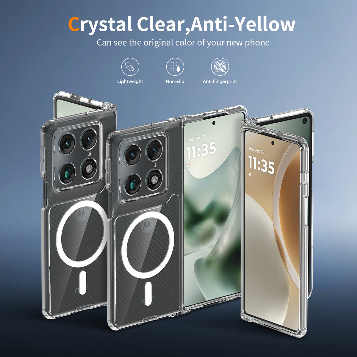 Magnetic Clear Phone Case for Motorola Moto Razr Fold, Transparent TPU+PC Shockproof Anti-Drop Protective Cover