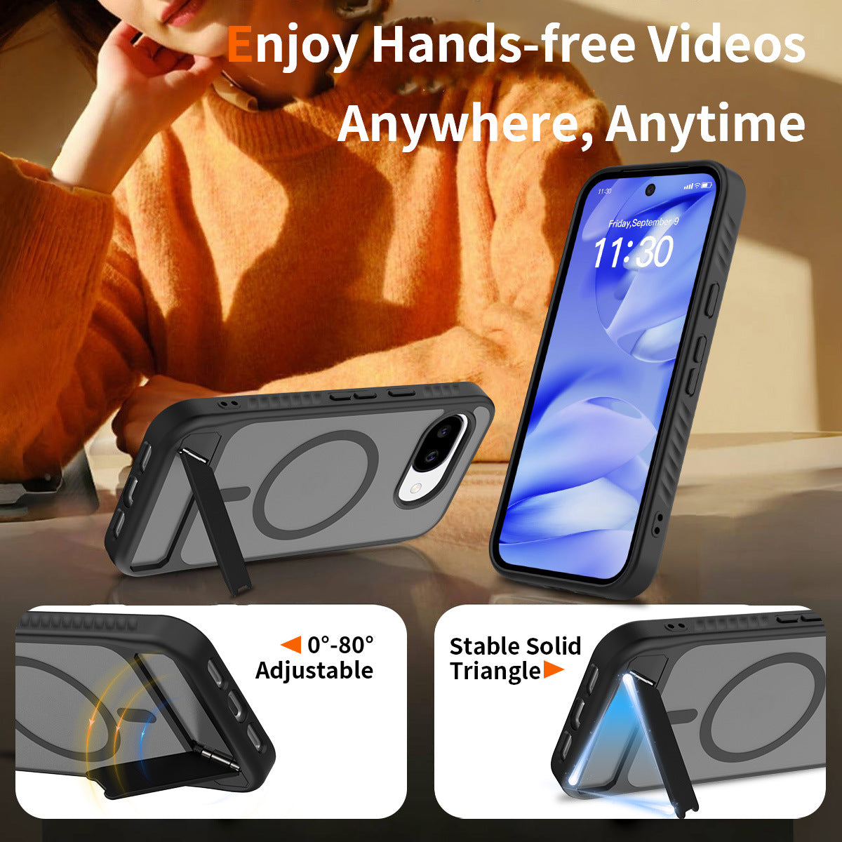 Magnetic Kickstand Phone Case, Frosted Matte 2-in-1 TPU+PC Shockproof Protective Cover with Invisible Bracket and Anti-Fingerprint Finish