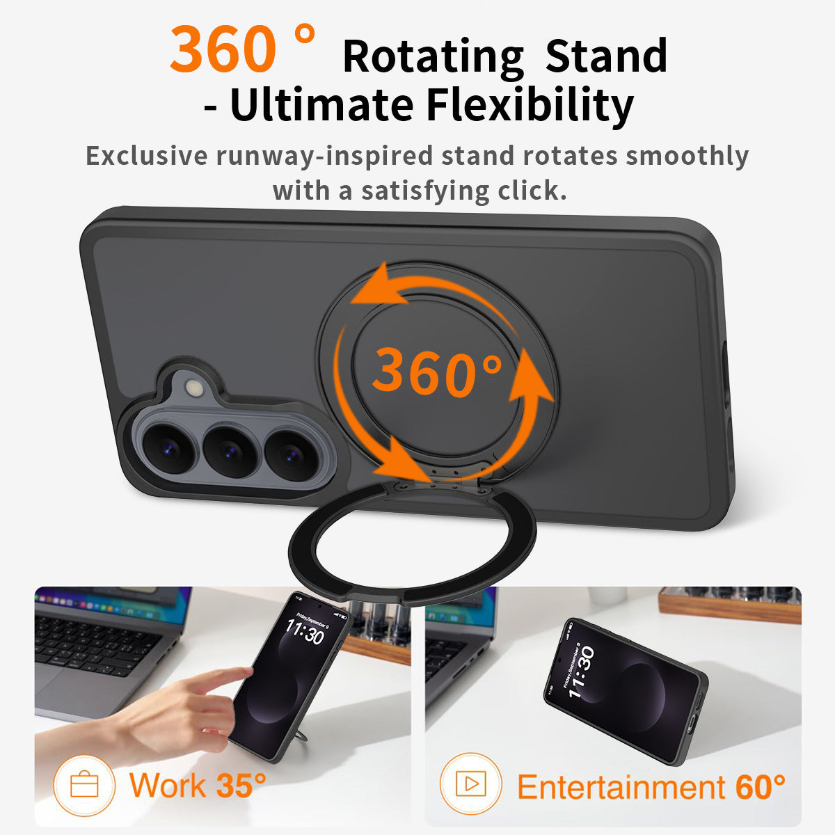 Magnetic Rotating Stand Case for Samsung Galaxy S25 S24 S23 Series, Frosted PC + TPU Anti-Drop Protective Cover