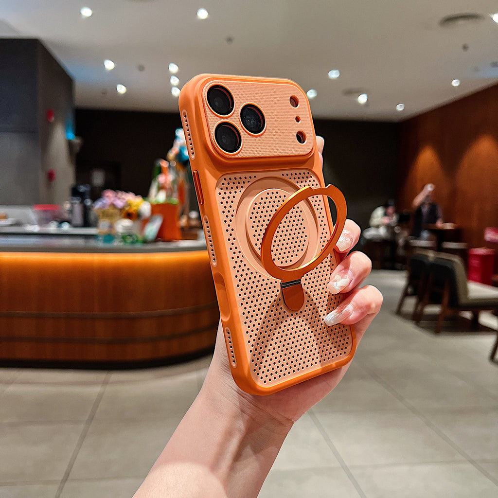 Magnetic Honeycomb Cooling Phone Case with Ring Kickstand for iPhone 16 15 14 13 12 Pro Max, Frosted Hard PC Shockproof Drop Protection Matte Cover