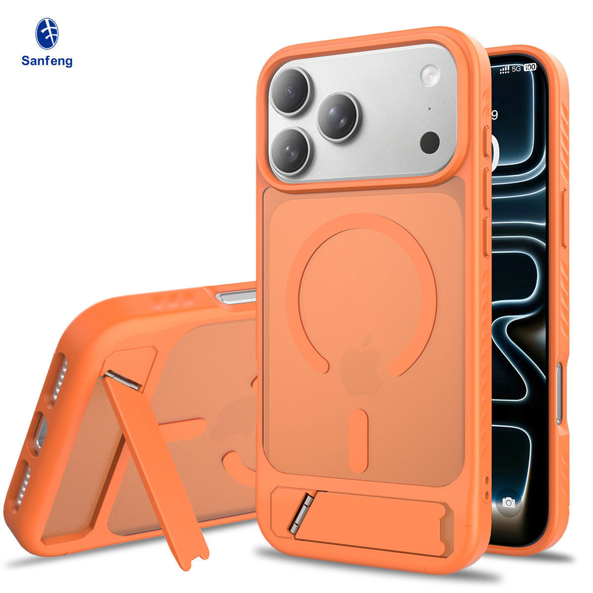 Sanfeng Magnetic Silicone Protective Case with Built-In Invisible Stand, Frosted Anti-Fingerprint Anti-Drop Phone Cover