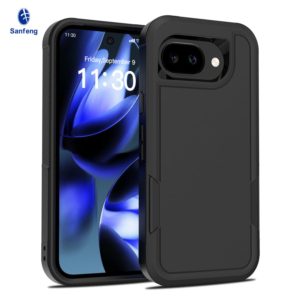 Heavy-Duty 2-in-1 Solid Color Protective Phone Case for Google Pixel 10A / Pixel 9 Pro XL, Anti-Fingerprint TPU Cover - Black