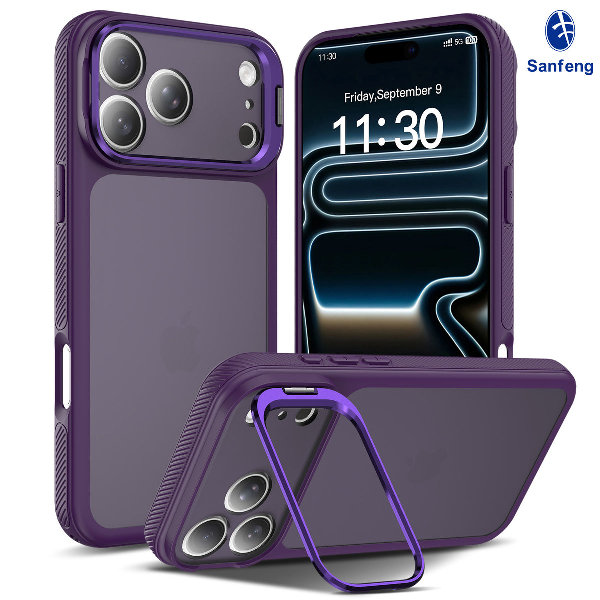Matte TPU Phone Case with Camera Kickstand and Lanyard Hole for iPhone 16 Pro / iPhone 17 Air