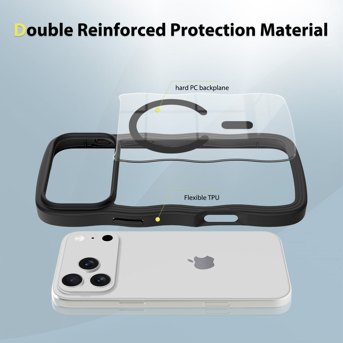 Magnetic Clear Phone Case with Wave Edge Frosted TPU 2-in-1 Protective Back Cover for iPhone 16 15 14 Series