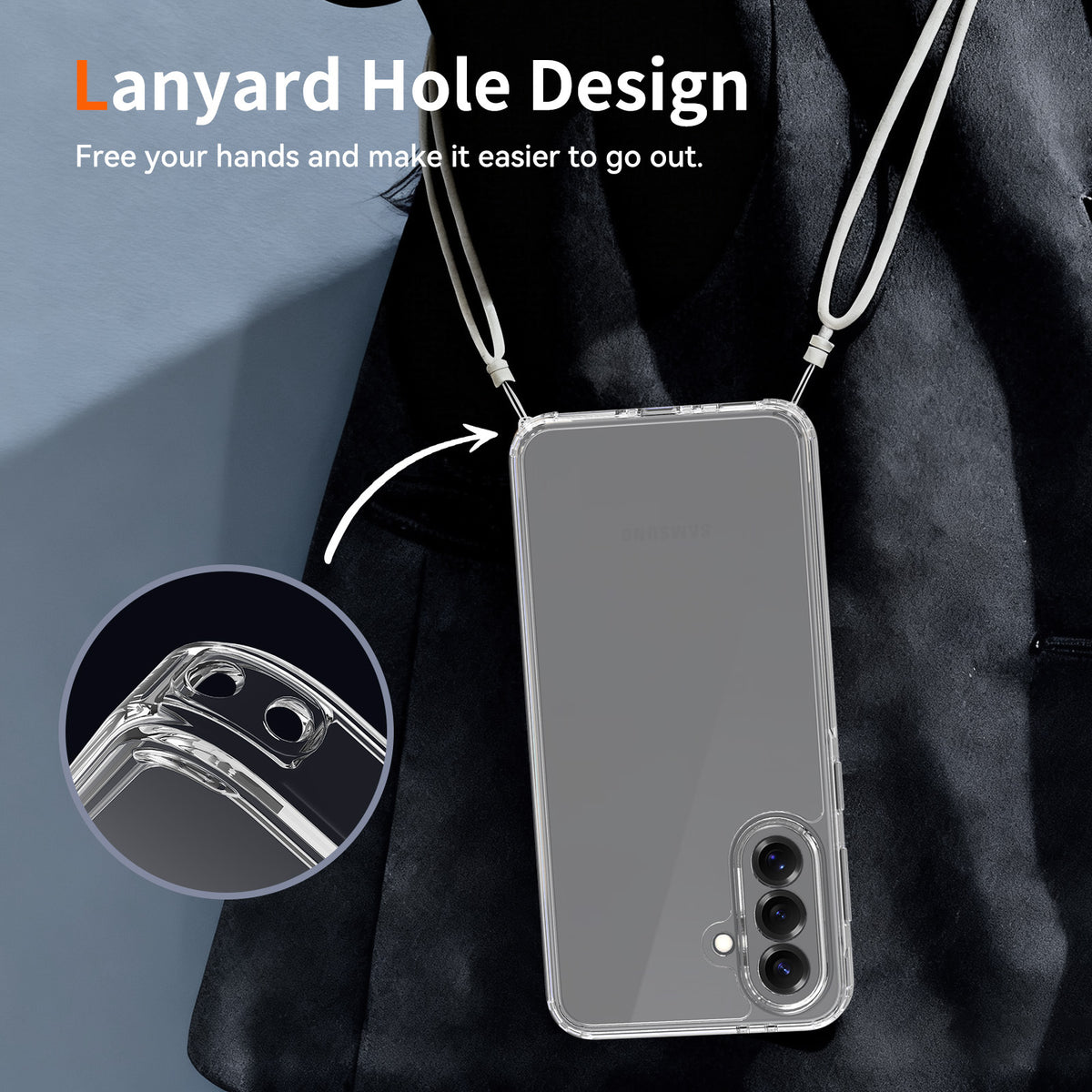 Clear Shockproof TPU Phone Case with Lanyard for Samsung Galaxy Anti-Drop Scratch-Resistant Transparent Protective Cover