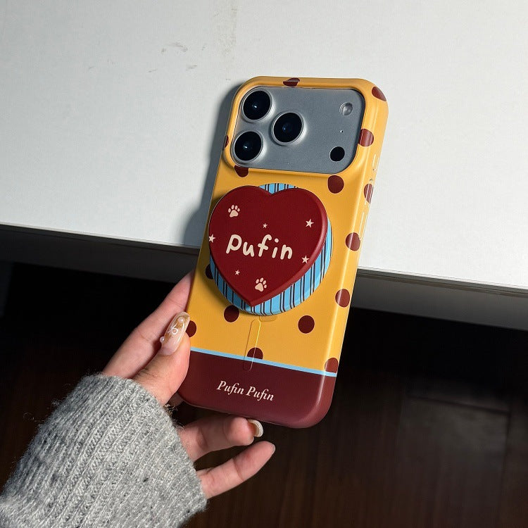 Contrast Polka Dot Heart Magnetic Stand Phone Case for iPhone 17 16 15 14 Pro Max Plus Full Coverage IMD Shockproof Cover