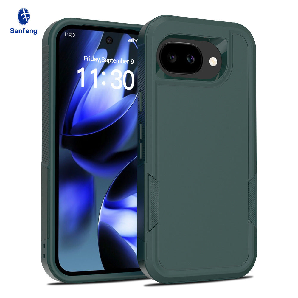 Heavy-Duty 2-in-1 Solid Color Protective Phone Case for Google Pixel 10A / Pixel 9 Pro XL, Anti-Fingerprint TPU Cover - Black