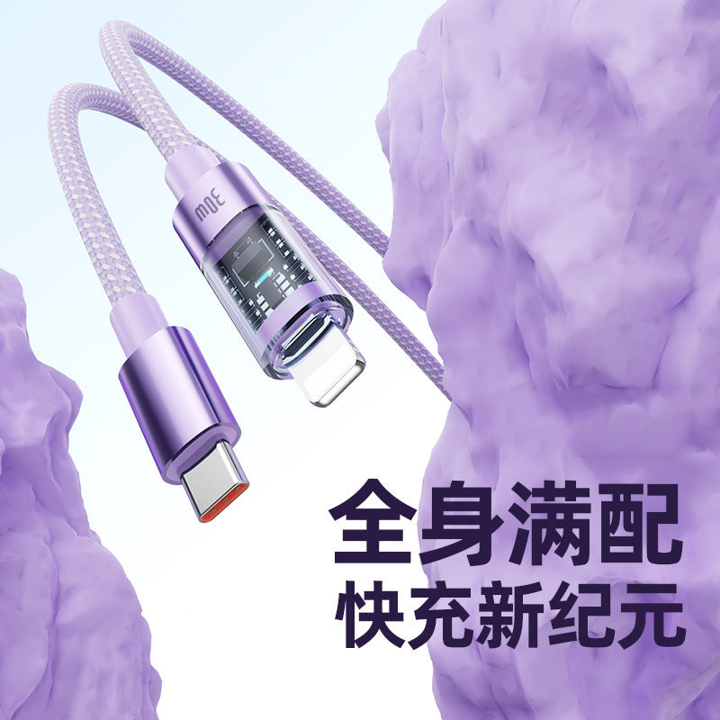 60W PD Fast Charging Braided USB-C Cable with Transparent LED Indicator Light, Macaron Colors Phone Charging Cord