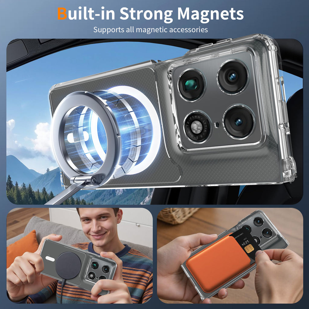 Magnetic Clear Phone Case for Motorola Moto Razr Fold, Transparent TPU+PC Shockproof Anti-Drop Protective Cover