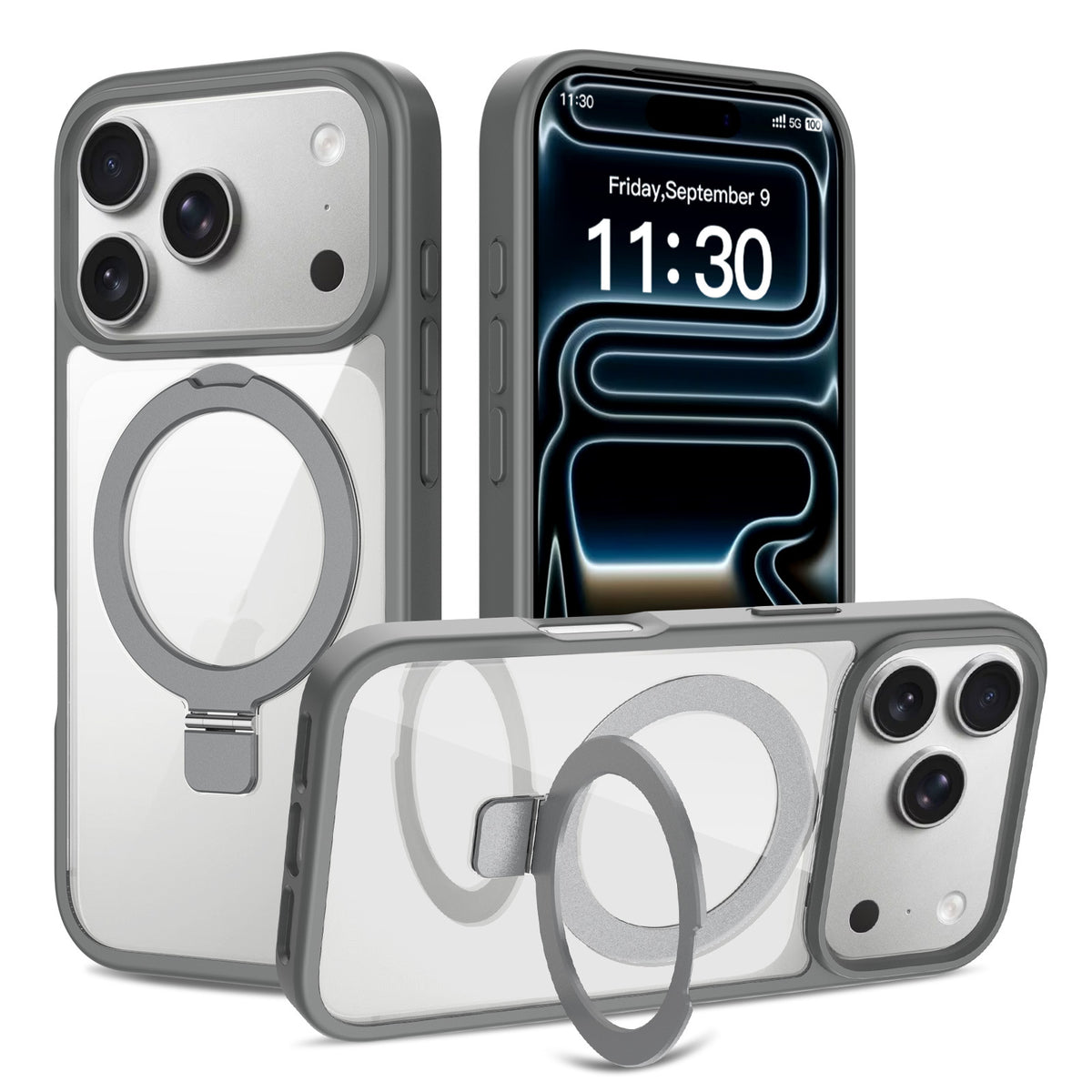 Magnetic Clear Phone Case with Airbag Stand Holder for iPhone 17 Air, Transparent TPU Shockproof Anti-Fingerprint Protective Cover