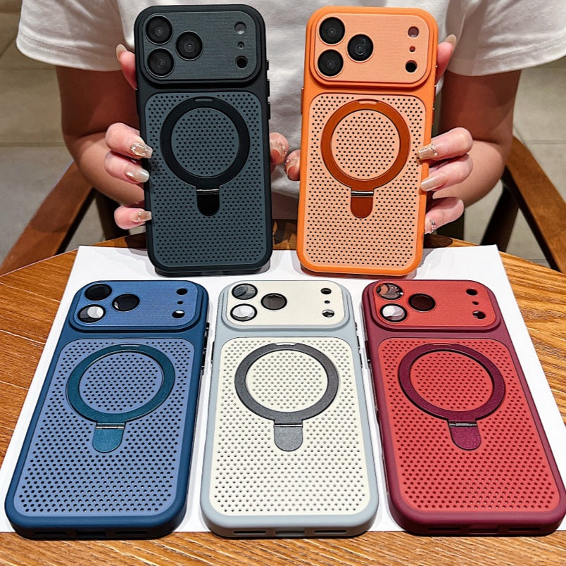 Magnetic Honeycomb Cooling Phone Case with Ring Kickstand for iPhone 16 15 14 13 12 Pro Max, Frosted Hard PC Shockproof Drop Protection Matte Cover