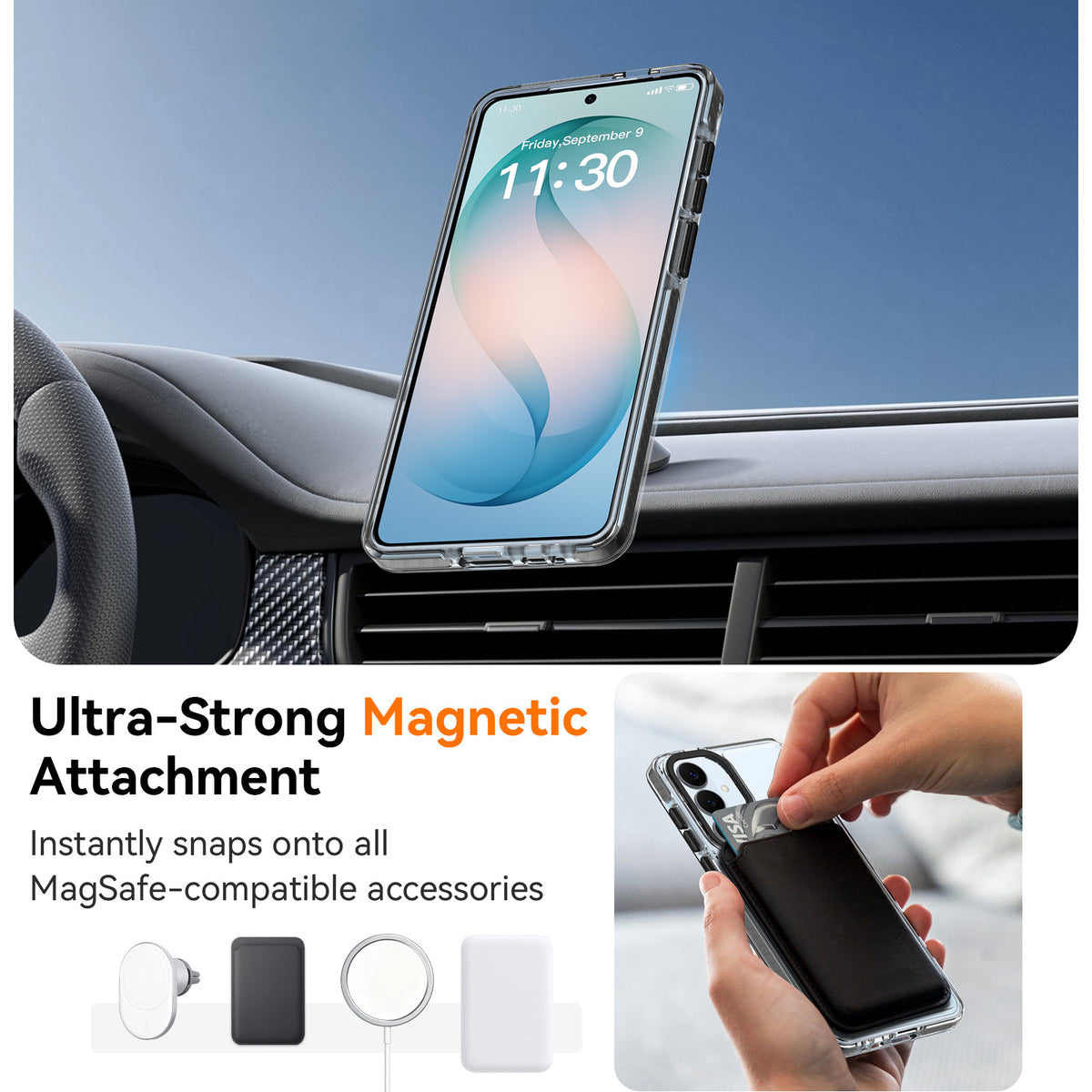Magnetic Clear Phone Case for Samsung Galaxy S24 S25 Ultra A16 A55, Shockproof Anti-Drop TPU Protective Cover