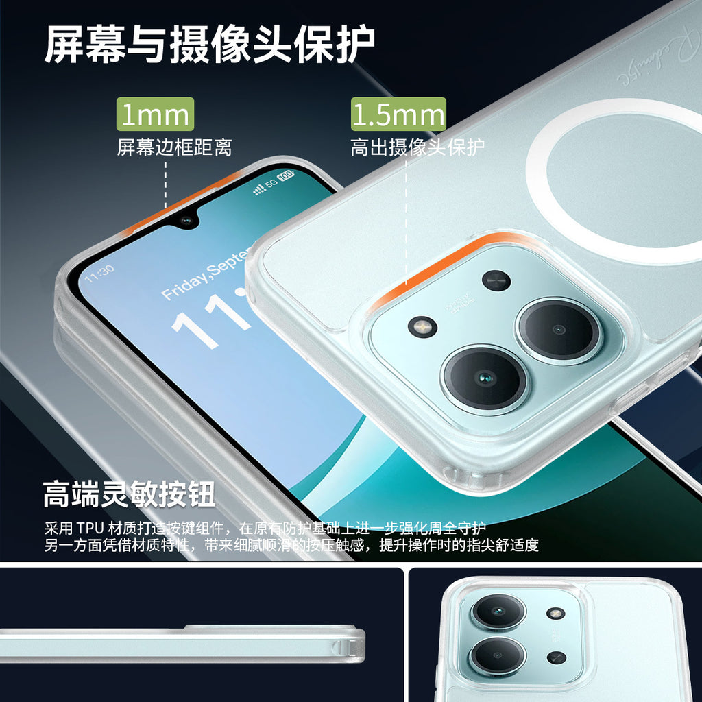 Translucent Matte Magnetic Phone Case with Anti-Fingerprint Drop Protection for Redmi 14C, Note 14 Pro & Xiaomi 15 Series
