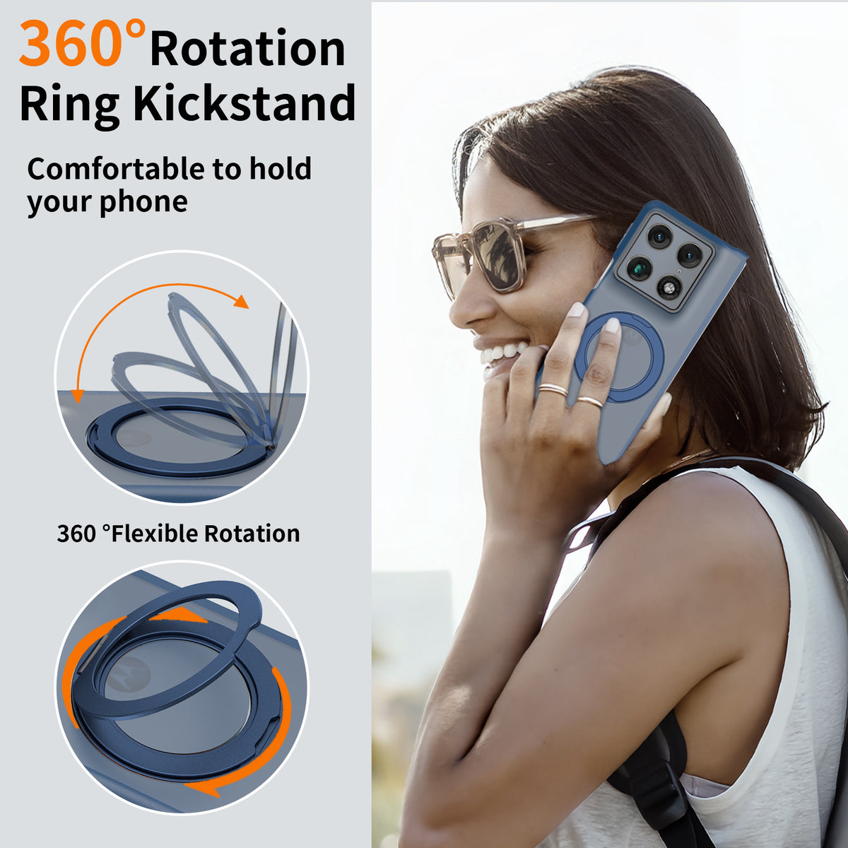 Magnetic Matte Phone Case with Rotating Ring Stand for Motorola Moto Edge & Moto G Series, Shockproof TPU+PC Hybrid Protective Cover