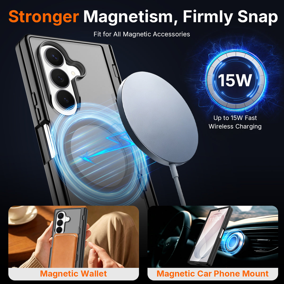 Magnetic Foldable Phone Case for Samsung Galaxy Z Fold with Built-in Spring Kickstand, Shockproof Silicone Protective Cover