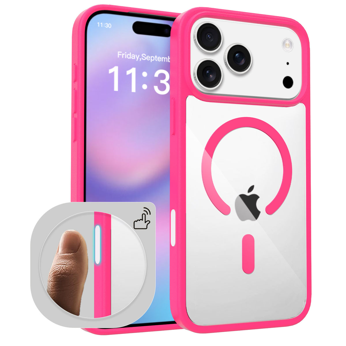 Magnetic Clear Two-in-One Shockproof Phone Case with Camera Button, Blue Transparent Anti-Fingerprint Slim Cover