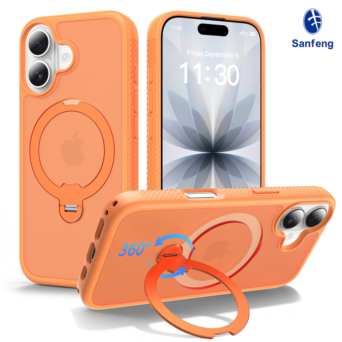 Magnetic Matte Skin-Feel Phone Case with 360-Degree Rotating Stand, Anti-Fall TPU Protective Cover Compatible with iPhone 17 Pro Max, 17 Air, 16, 15