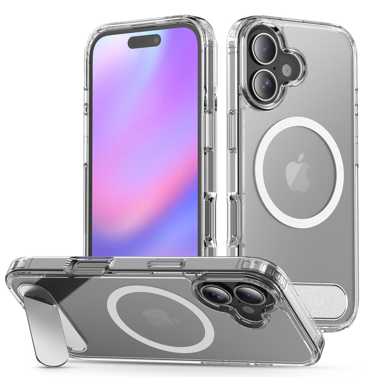 Sanfeng Magnetic Frosted Clear Phone Case with Invisible Kickstand, Anti-Fingerprint Shockproof TPU Cover for iPhone