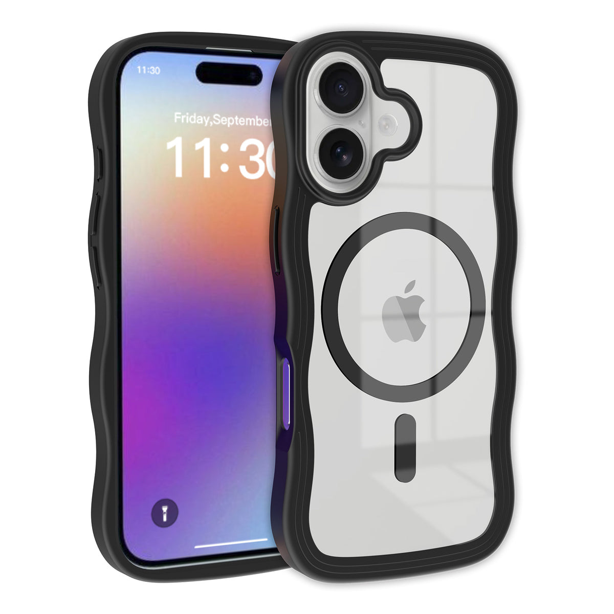 Magnetic Wave Edge Transparent Phone Case for iPhone 16 15 14 Pro Max TPU Shockproof Protective Cover