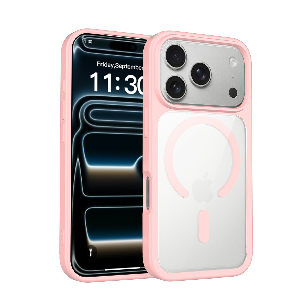Magnetic Frosted Translucent Phone Case Compatible with iPhone, Shockproof TPU Anti-Fingerprint Protective Cover (Black + Transparent)