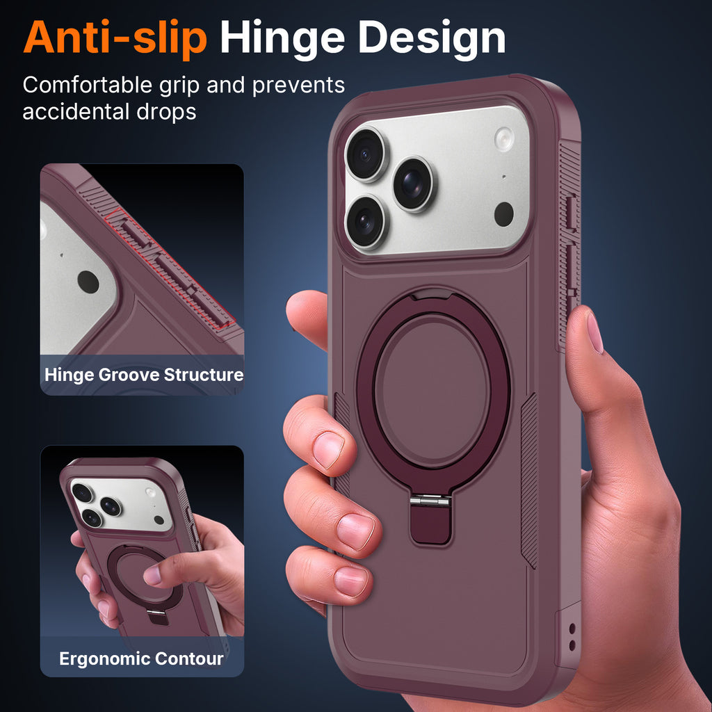 Magnetic Rotating Stand Case for iPhone 15 16 17 18 Pro Max, 2mm TPU Anti-Fall Protective Cover with Invisible Kickstand