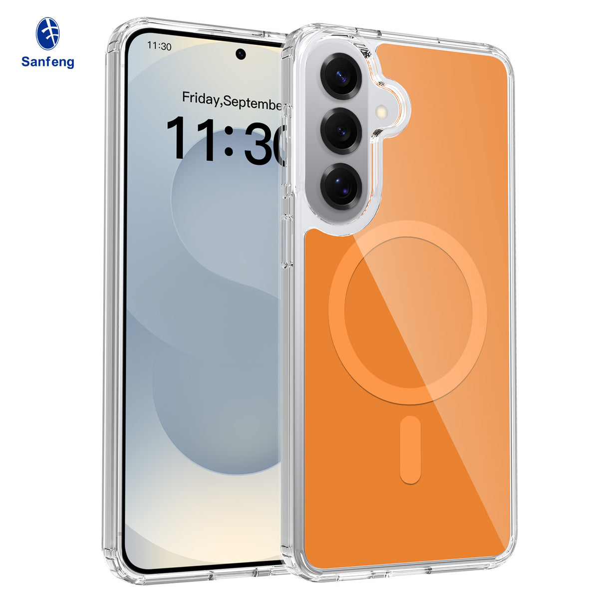 Sanfeng Clear Magnetic Phone Case for Samsung Galaxy, Anti-Fall TPU Acrylic Dual-Color Protective Cover