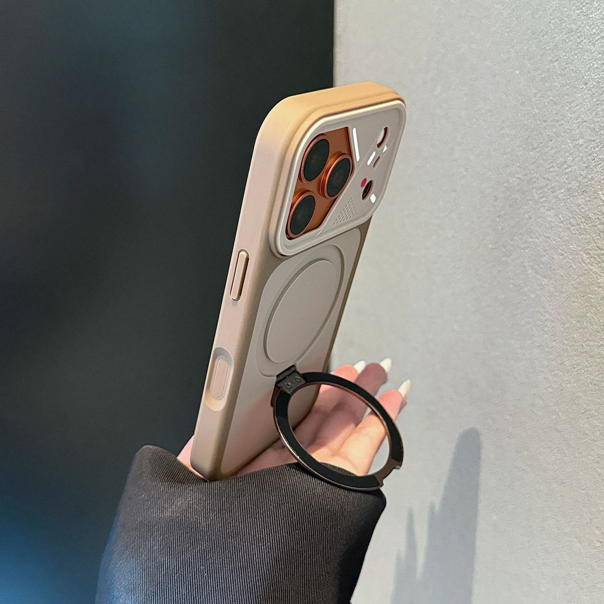 Magnetic Kickstand Matte Phone Case with Mecha Lens Frame for iPhone 17 Pro Max, 17, 16, 15, 14, 13, Shockproof Hard PC Cover