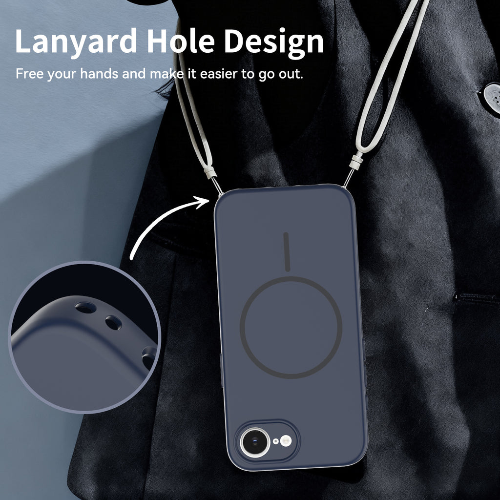 Magnetic Matte Silicone Phone Case with Lanyard Hole, Full-Cover Shockproof Protective Cover Compatible with iPhone 16 / 17 Series