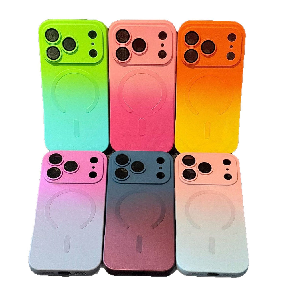 Luxury Gradient Magnetic Phone Case with Built-in Camera Lens Protector & Kickstand for iPhone 17 16 15 14 13 12 Pro Max, Soft Silicone Shockproof Cover