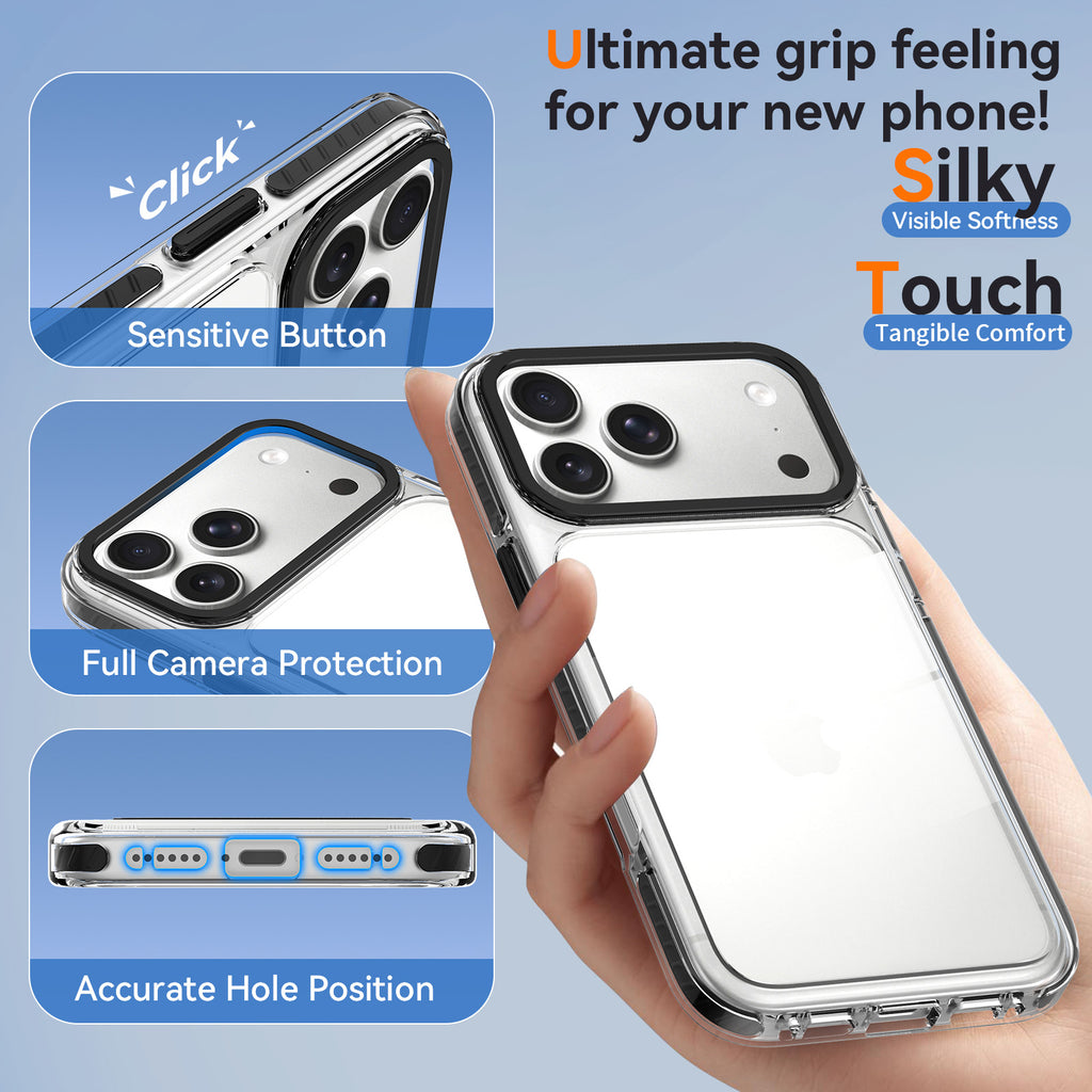 Magnetic Two-Tone Clear Phone Case for iPhone 17 Air, 16 & 15 Series, Shockproof Anti-Drop TPU Protective Cover