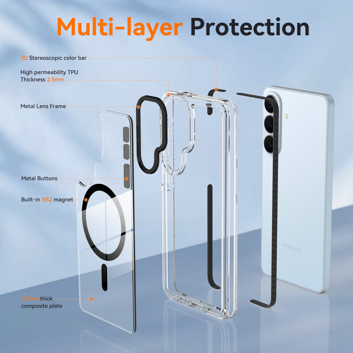 Magnetic Clear Phone Case for Samsung Galaxy S24 S25 Ultra A16 A55, Shockproof Anti-Drop TPU Protective Cover