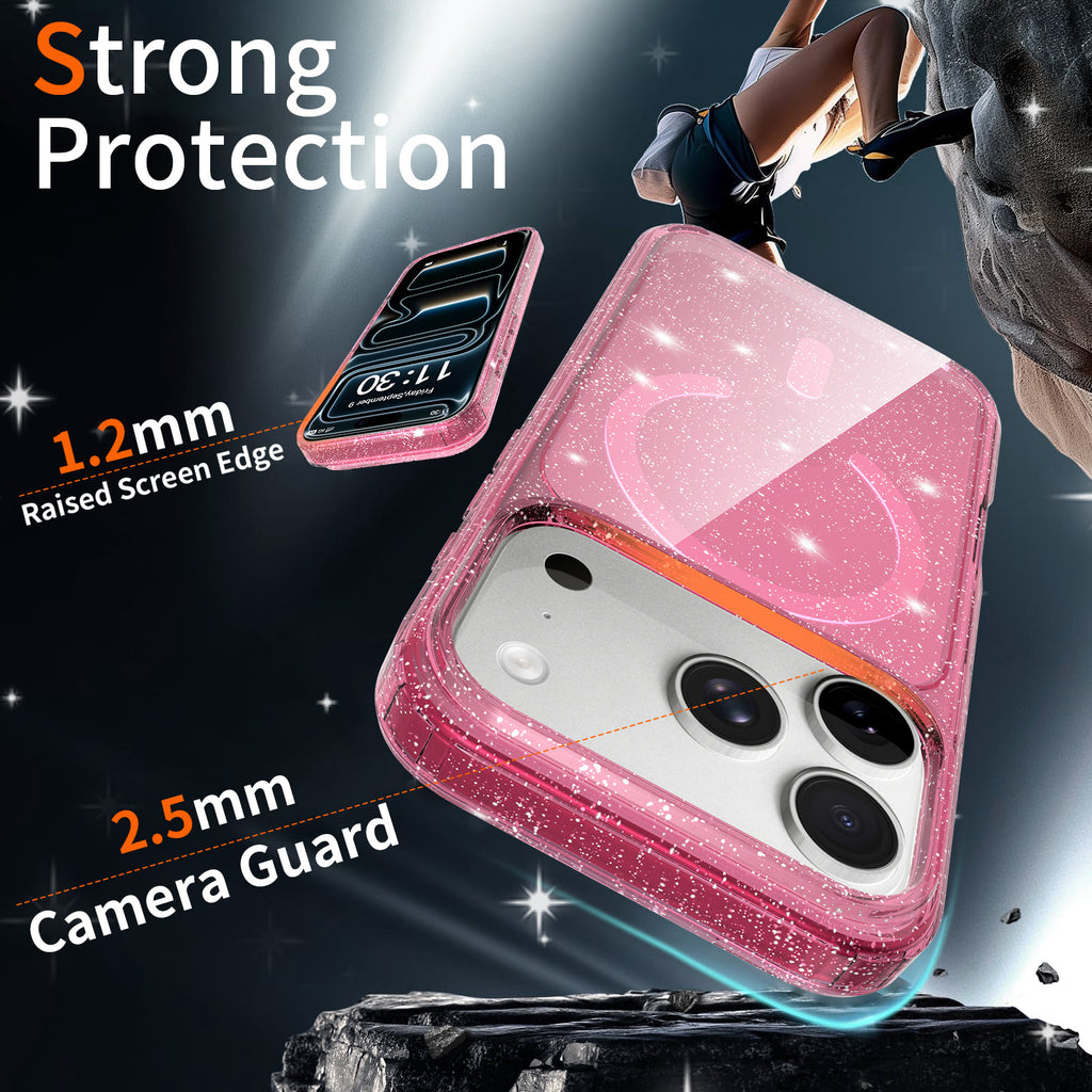Sanfeng Glitter Clear Shockproof Case for iPhone 16 / 17 Pro / 15 Pro Max, High Transparency Acrylic Anti-Fall Protective Cover
