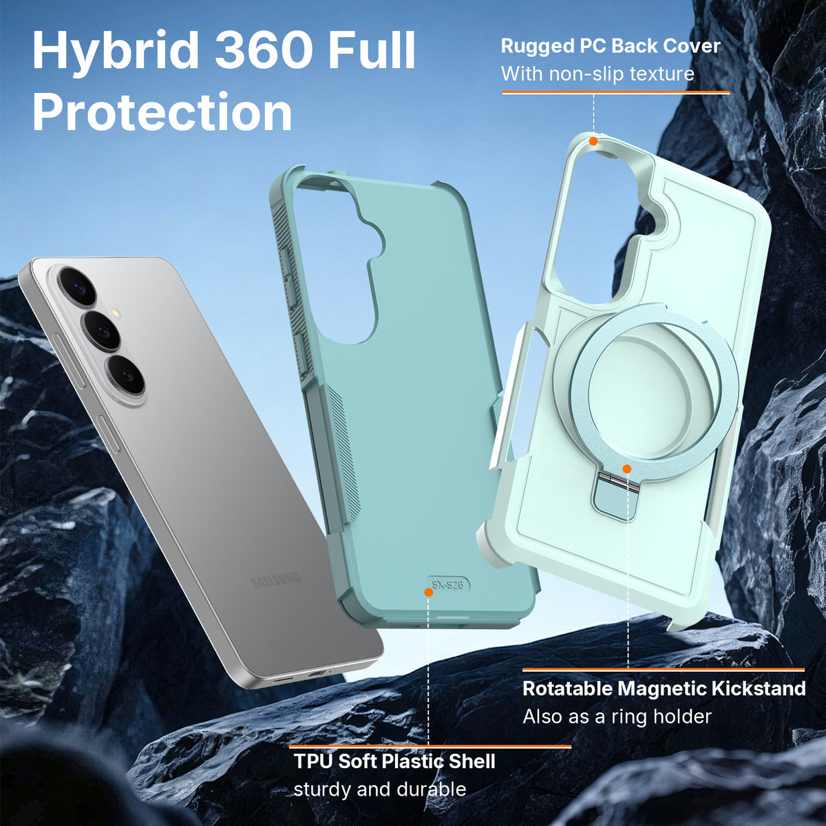 Magnetic Phone Case with Invisible Rotating Stand for Samsung Galaxy S25 S24 S23 Ultra Plus, Frosted TPU Anti-Fall Matte Protective Cover