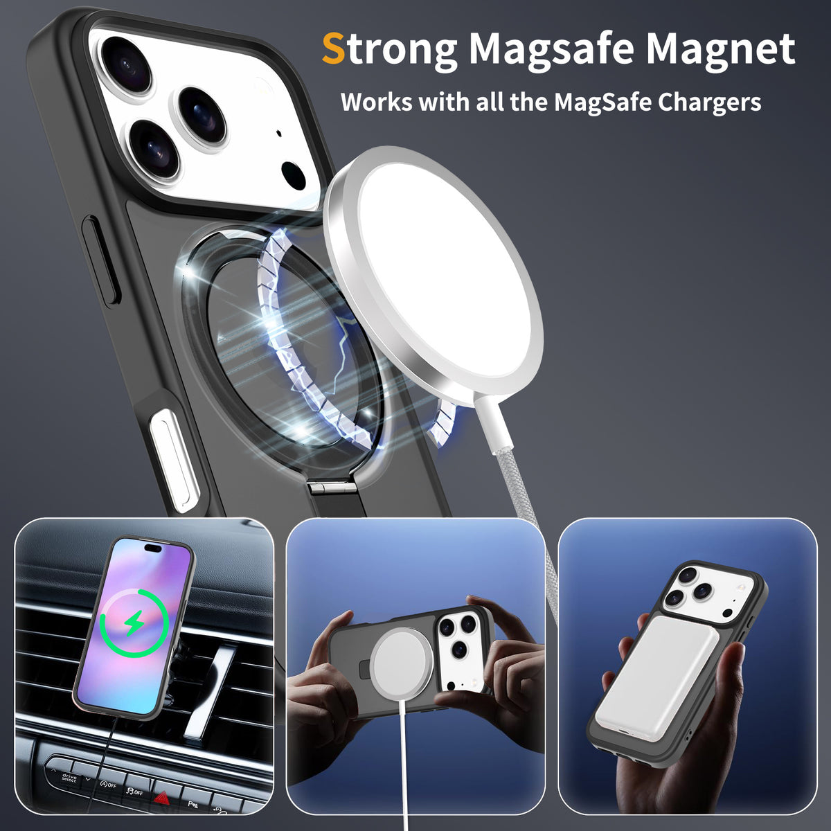 Magnetic Matte Phone Case with Invisible Kickstand for iPhone 16 & 17 Series, Shockproof TPU Protective Cover