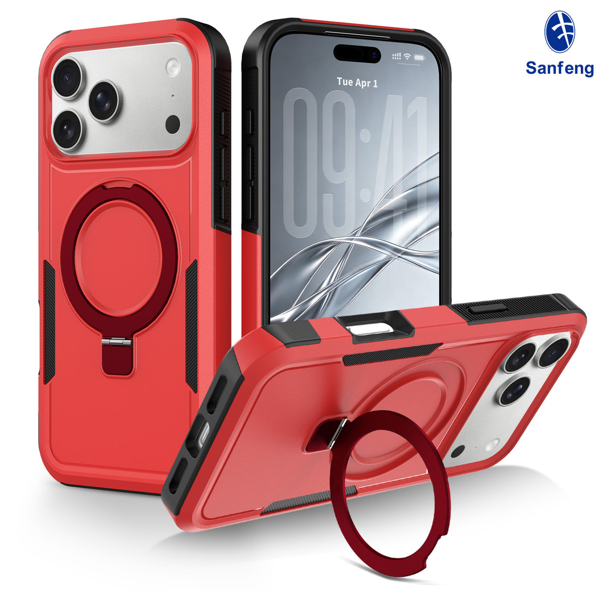 Magnetic Rotating Stand Case for iPhone 15 16 17 18 Pro Max, 2mm TPU Anti-Fall Protective Cover with Invisible Kickstand