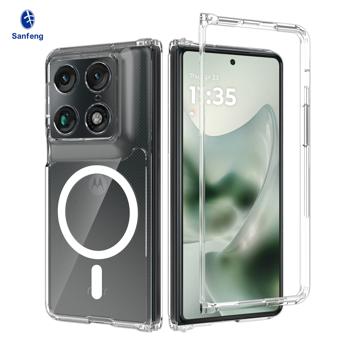 Magnetic Clear Phone Case for Motorola Moto Razr Fold, Transparent TPU+PC Shockproof Anti-Drop Protective Cover