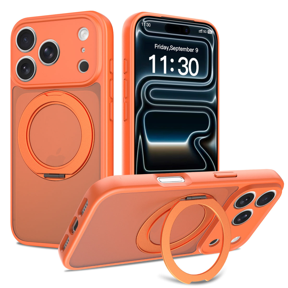 Magnetic Phone Case with 360-Degree Rotating Stand, Airbag Anti-Drop Silicone Protective Cover - Orange