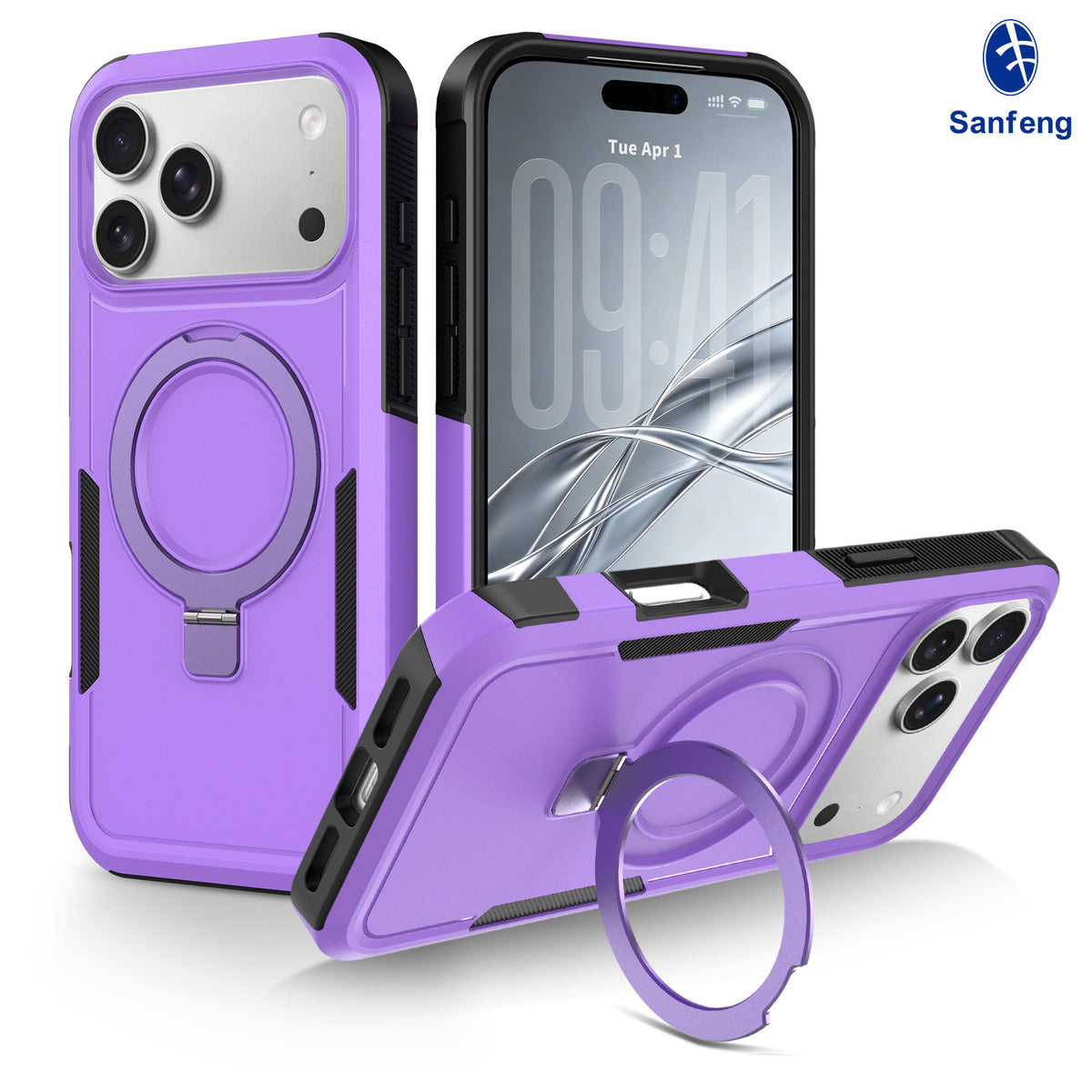 Magnetic Rotating Stand Case for iPhone 15 16 17 18 Pro Max, 2mm TPU Anti-Fall Protective Cover with Invisible Kickstand